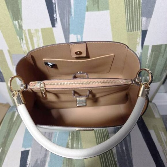 Kate Spade Phoebe Medium Top Handle Satchel In Meringue(White) Turnlock Closure - Picture 9 of 14